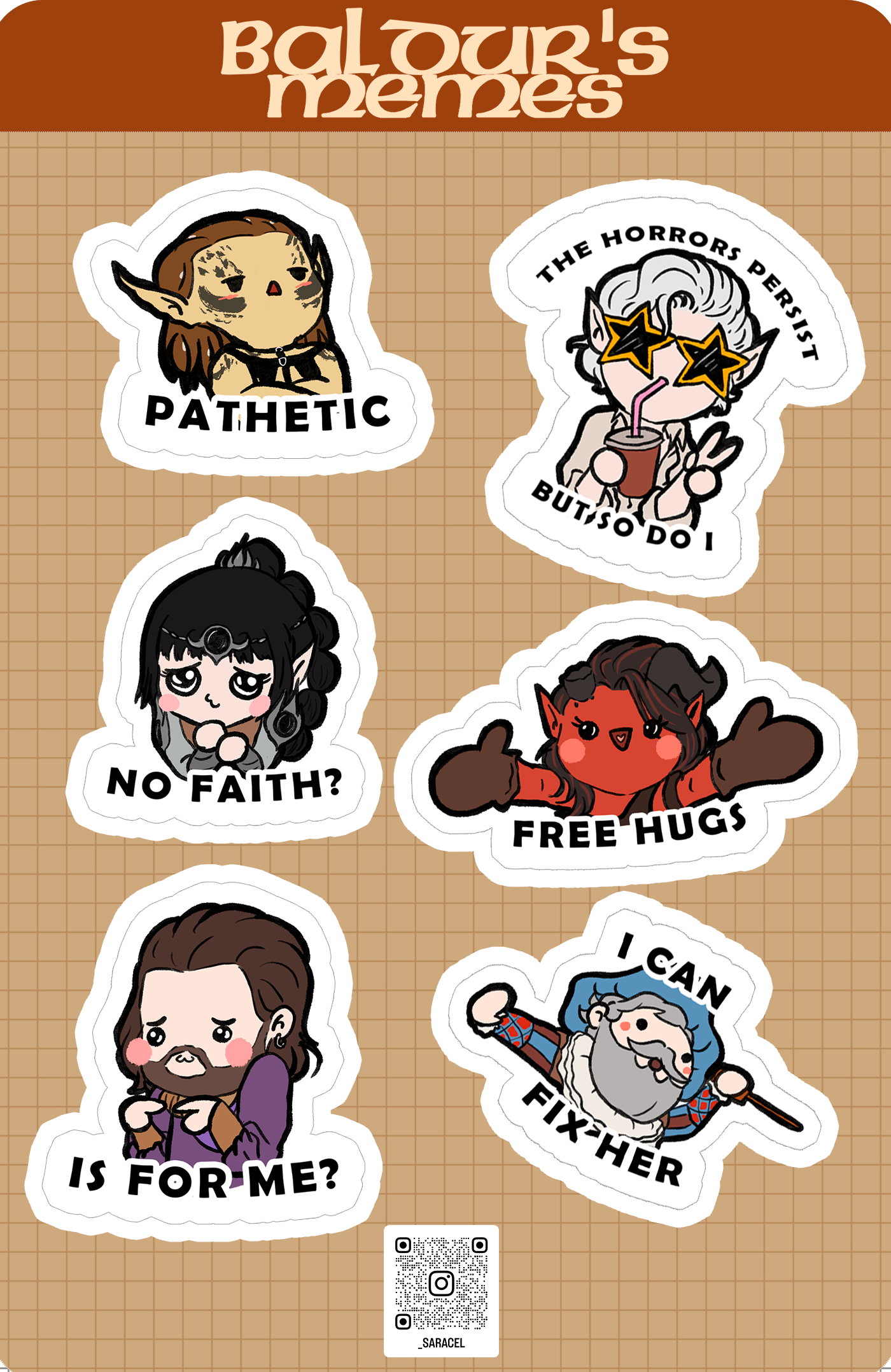 Baldur's Memes BG3 sticker sheet