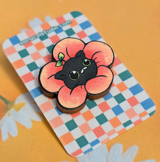 Flower cat pin lemn