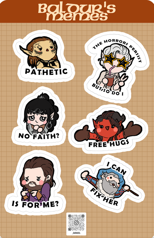 Baldur's Memes BG3 sticker sheet