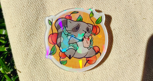 Summer Raccoon holographic acrylic pin
