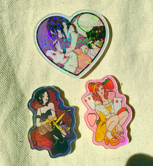 Nana themed acrylic holographic pins