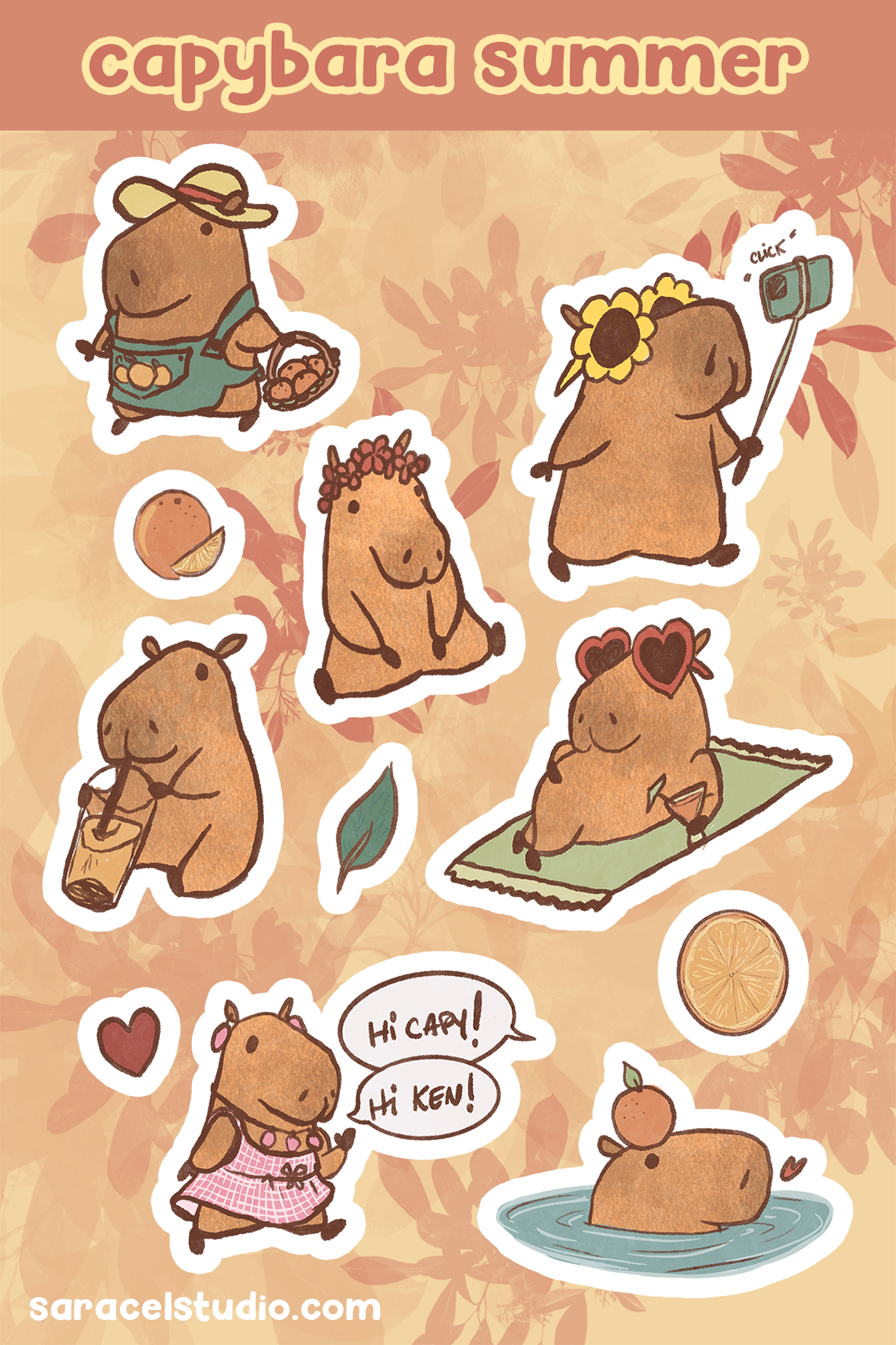 Capybara summer stickersheet