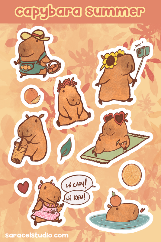 Capybara summer stickersheet