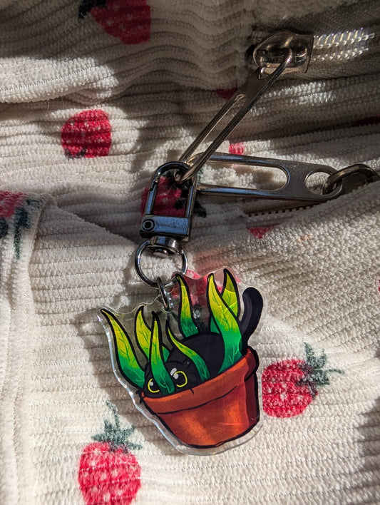 Cat in plant pot keychain