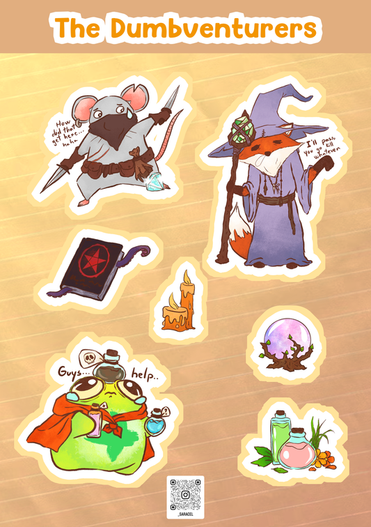 The Dumbventurers sticker sheet