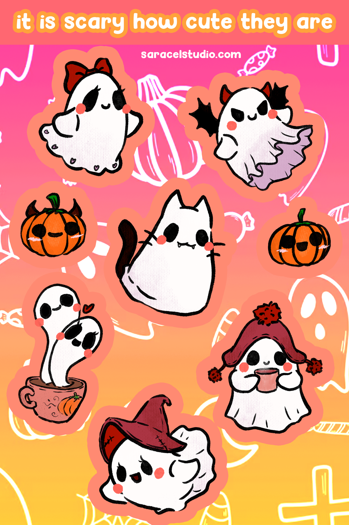 Cute ghosts sticker sheet