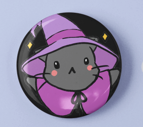 Witch cat round pin