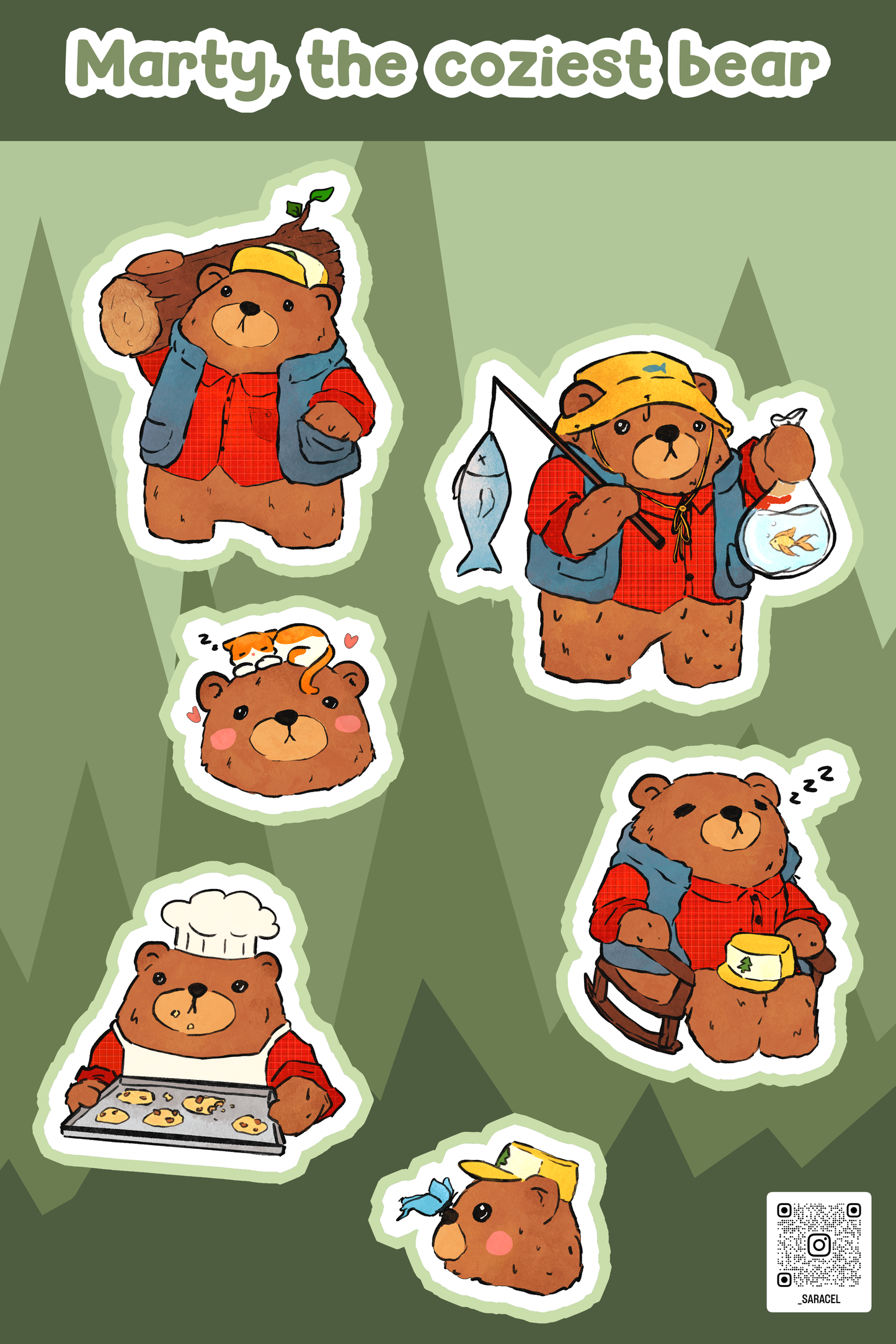 Marty, the cozy bear sticker sheet